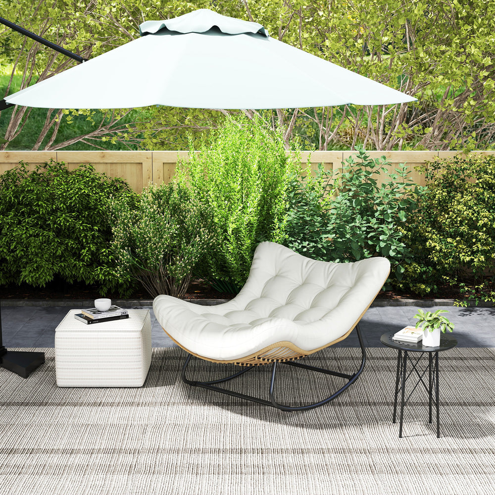 Oversized Rattan Patio Egg Chair, Outdoor Rocking Chair with Padded Cushion for Indoor, Porch, Cream White