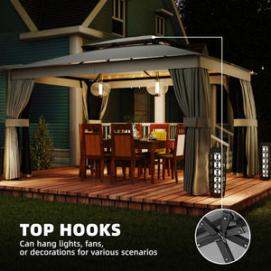 10' x 12.5' Outdoor Gazebo with Curtains and Netting, Double Roof Metal Patio Gazebo Canopy Shelter with Hook, Dark Grey