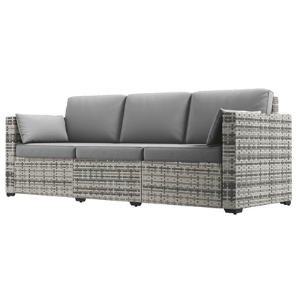 Outsunny 3 Seater Outdoor Sofa with Cushions, Synthetic Rattan Garden Sofa with Cushions, Ideal for Garden and Poolside, Grey
