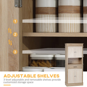 Armoire de cuisine moderne avec portes, étagères ouvertes et réglables, chêne