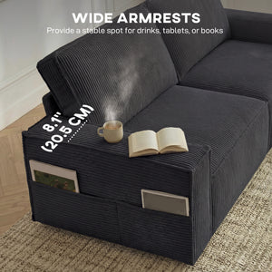 3-seater sofa, modern corduroy upholstery, dark gray