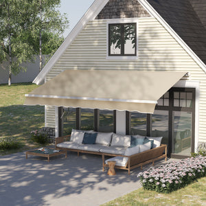 12' x 8' Retractable Patio Awning Sunshade Shelter with Manual Crank Handle UV & Water-Resistant for Deck Balcony Cream