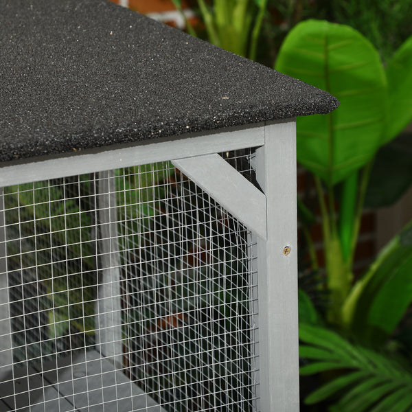 Enclos en bois pour chats avec toit en asphalte et portes verrouillables, gris