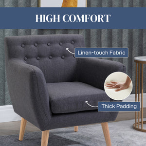 Fauteuil d'appoint en lin avec structure en bois et rembourrage épais, gris foncé