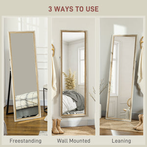 Miroir sur pied pleine longueur sur pied ou à poser avec cadre pour chambre, grain de bois foncé