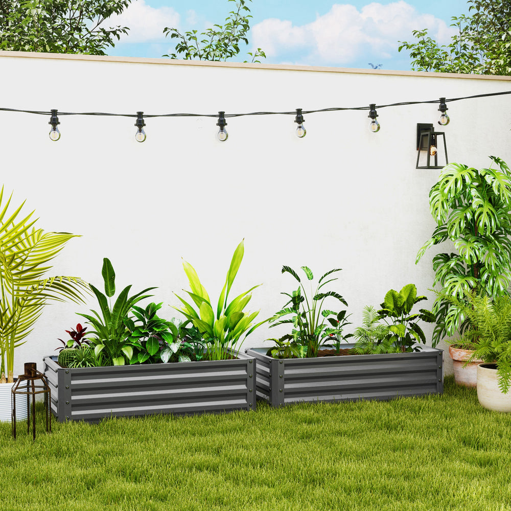 Galvanized Raised Garden Beds, 2-Pack, for Flowers and Vegetables, Light Grey