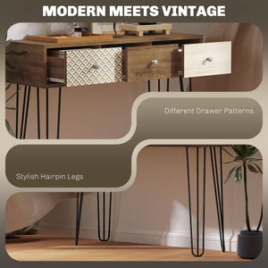 89cm Console Table with Drawers and Hairpin Legs, Brown