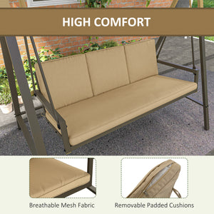 Balancelle de terrasse 3 places avec auvent réglable et coussins amovibles, beige