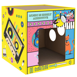 Maison pour chat 2 en 1 en carton avec planche à griffer et herbe à chat