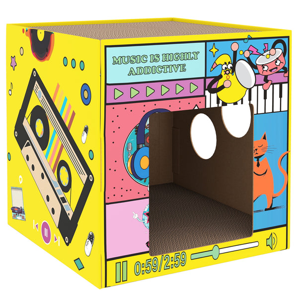 Maison pour chat 2 en 1 en carton avec planche à griffer et herbe à chat