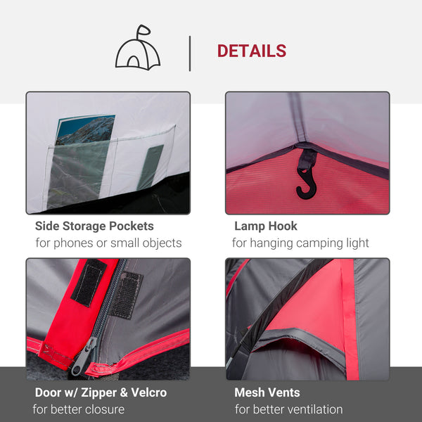 2-3 Person Pop-Up Camping Tent with Mosquito Net, Zippered Doors, Carry Bag for Fishing and Hiking, Dark Grey