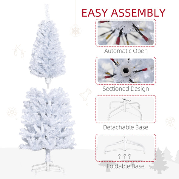 Sapin de Noël artificiel blanc mince de 5 pieds avec ouverture automatique