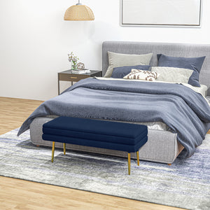 Pouf de rangement en velours avec pieds en acier, bleu