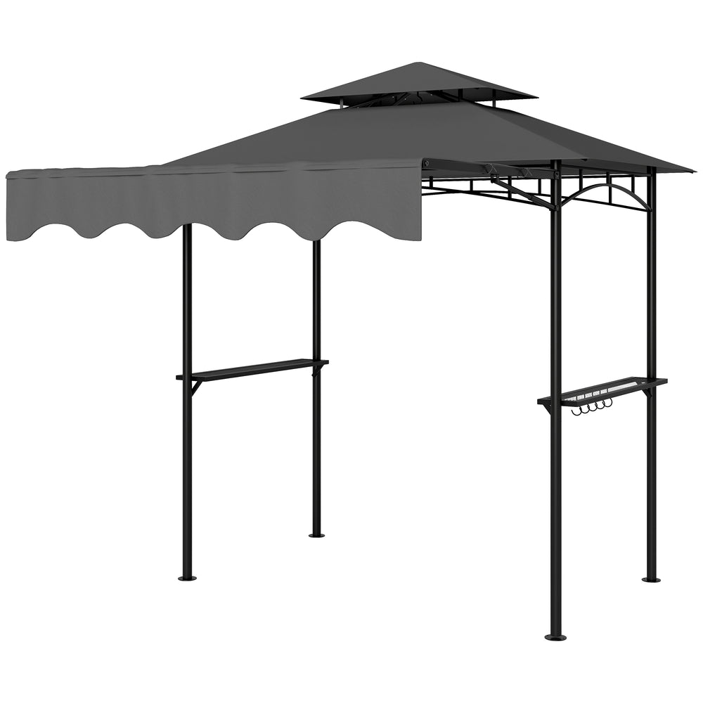 8' x 5' Grill Gazebo, Double Tiered Barbecue Grill Gazebo Shelter with Side Awning, 2 Side Shelves, 6 Hooks, Dark Grey