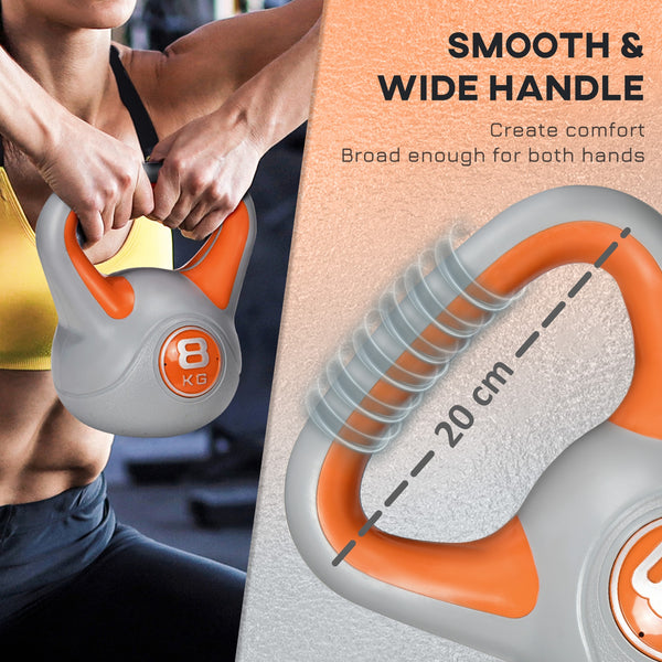 Kettlebell de 18 lb avec poignée large et base stable – Orange et gris