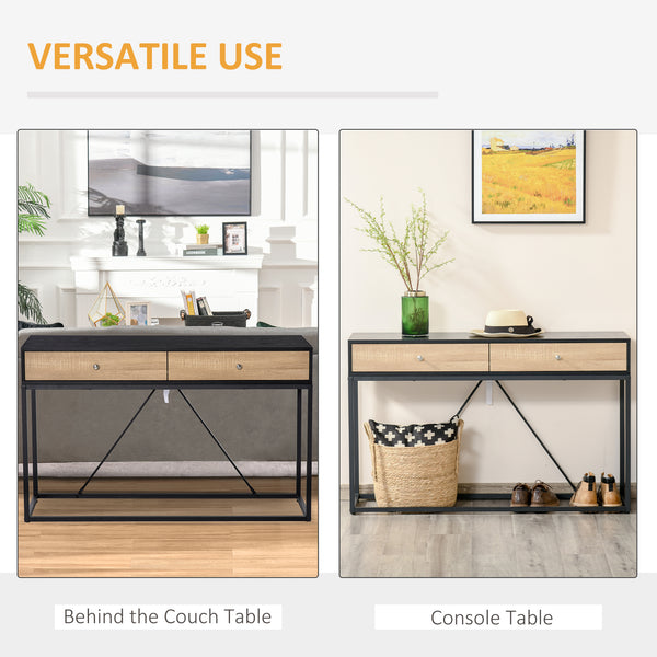 Entryway Console Table with 2 Drawers, Coffee Table with Steel Frame for Entryway and Living Room, Black