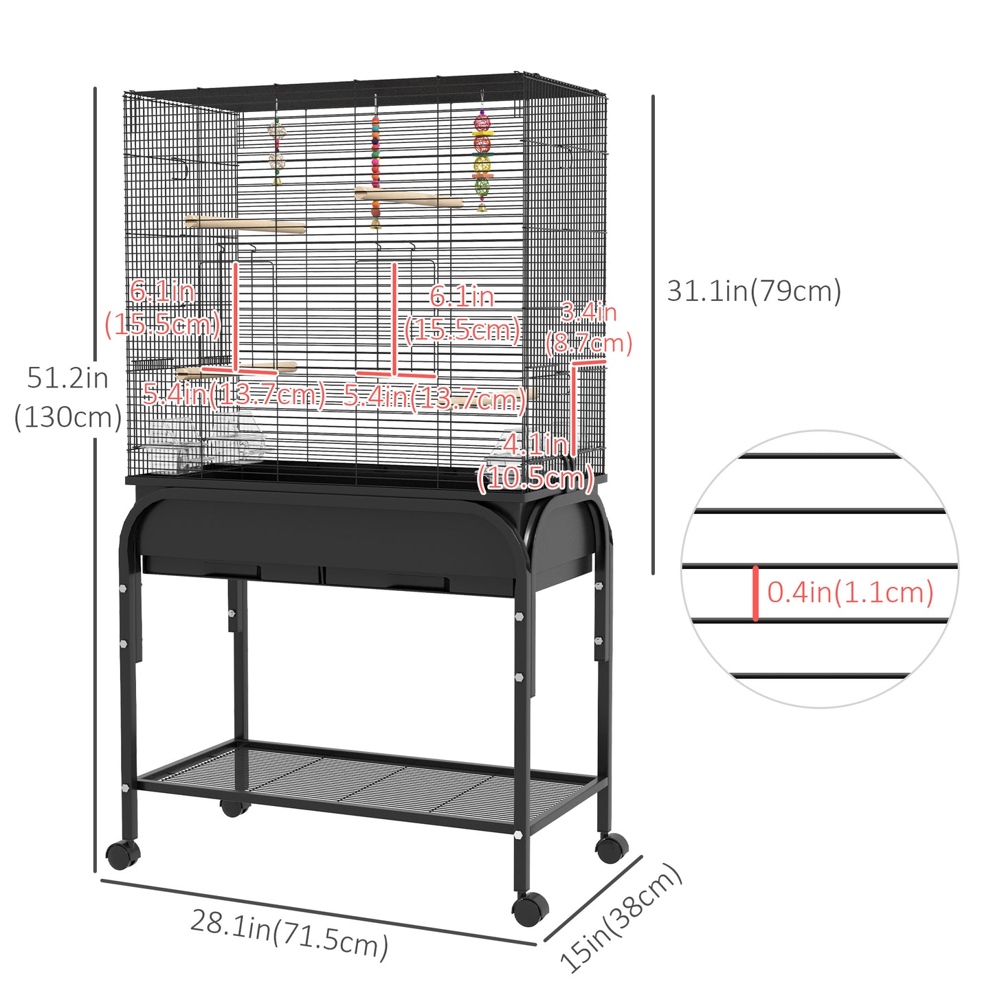 Cage à oiseaux pour perruches, canaris, pinsons, inséparables, perruches, avec support roulant, jouets, noir