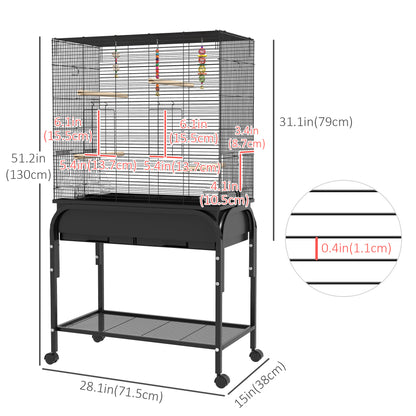 Cage à oiseaux pour perruches, canaris, pinsons, inséparables, perruches, avec support roulant, jouets, noir