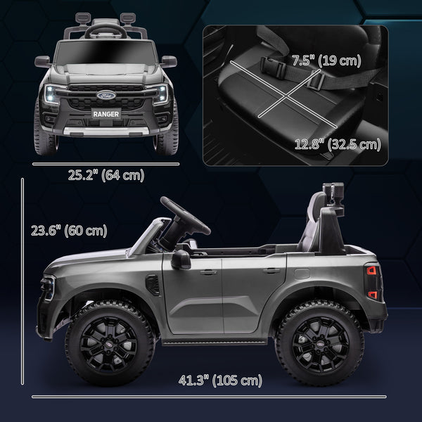 Ford Ranger 12V, sous licence avec rangement arrière, télécommande, gris