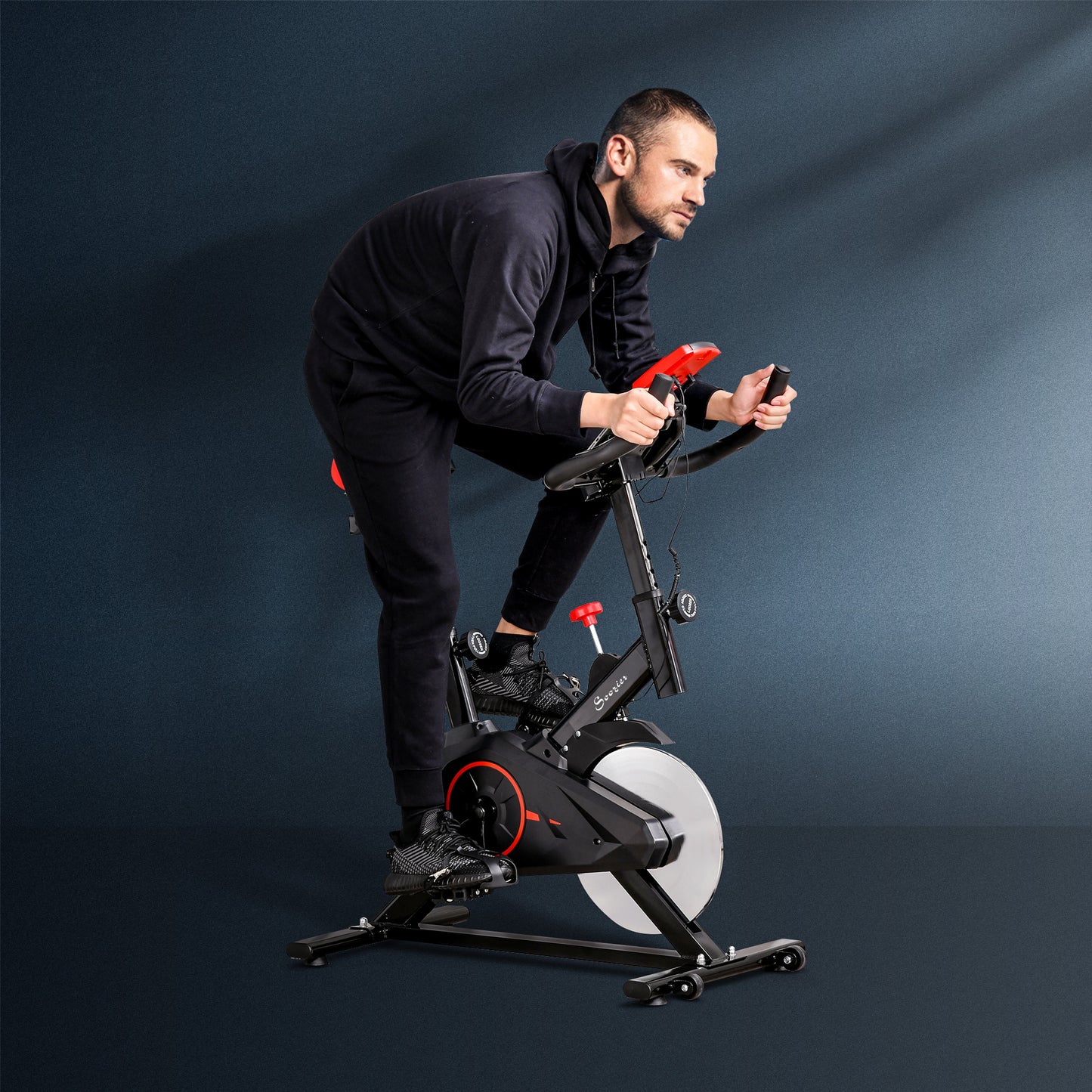 Vélo d'appartement vertical à résistance magnétique avec écran LCD, résistance réglable et coussin d'assise confortable