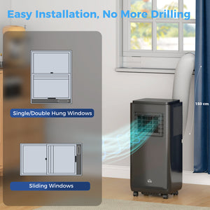 Climatiseur mobile de 10 000 BTU, 440 pi² (41 m²), déshumidificateur, ventilateur, mise en veille automatique, minuterie 24 h marche/arrêt, kit fenêtre, noir