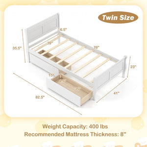 Lit simple avec 2 tiroirs de rangement, cadre de lit plateforme en bois