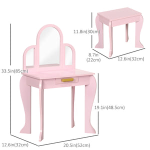 Dressing table and chairs set with drawer, pink