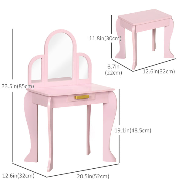 Dressing table and chairs set with drawer, pink