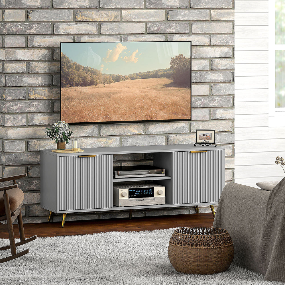 Meuble pour TV 55 pouces avec 2 étagères ouvertes et 2 placards, gris