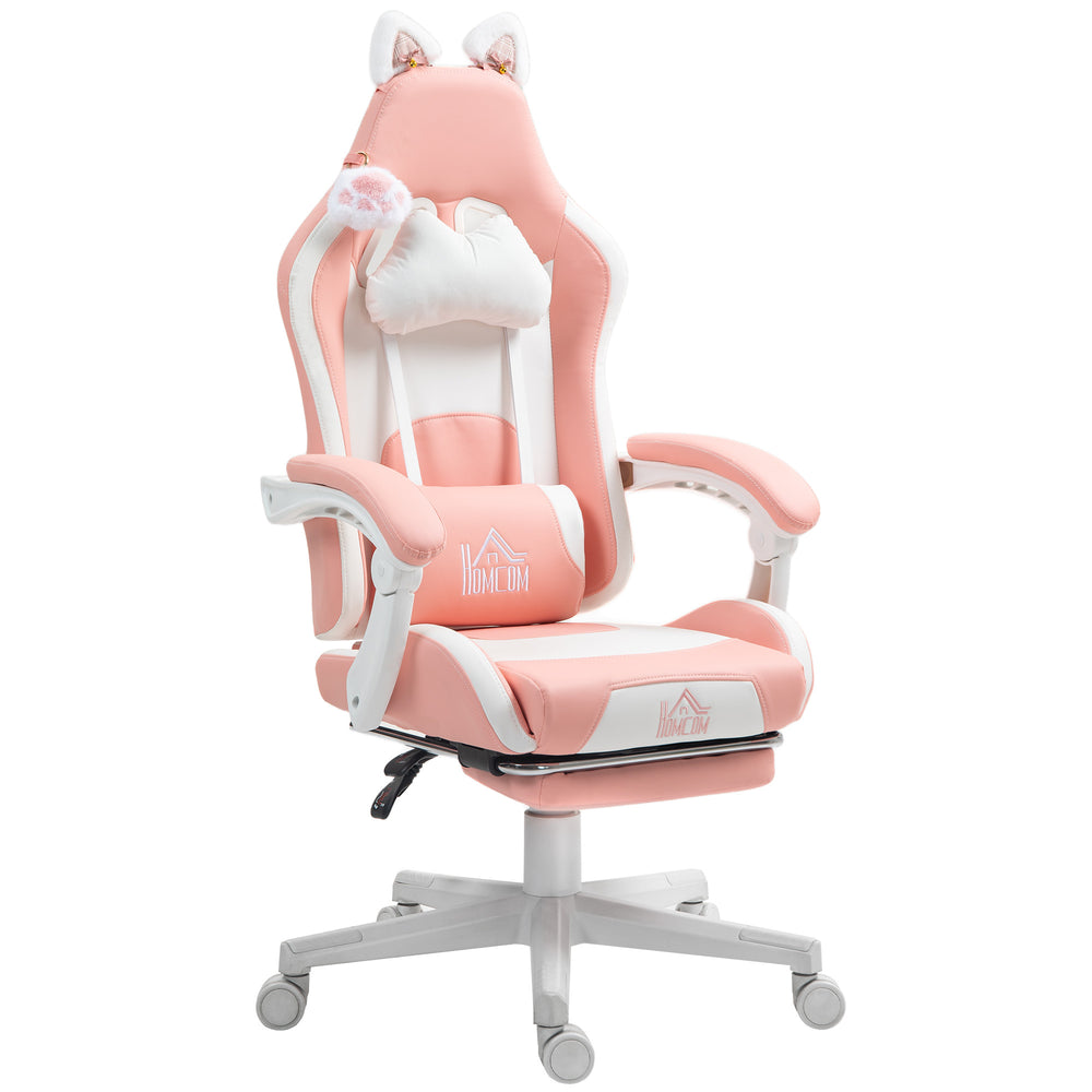 Fauteuil de jeu Cute Racing en similicuir avec repose-pieds, appui-tête et soutien lombaire, rose