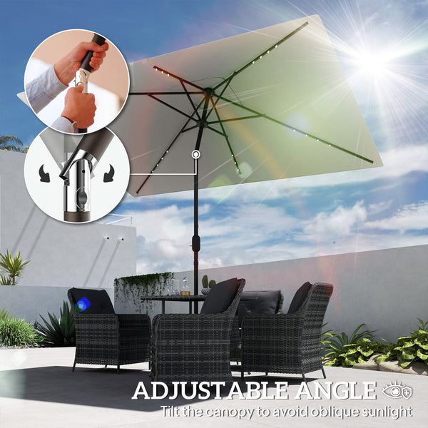 Parasol de 9,7 pieds avec 22 lumières solaires LED et fonction inclinable, gris clair
