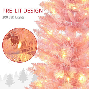 Sapin de Noël artificiel pré-éclairé de 6 pieds rose