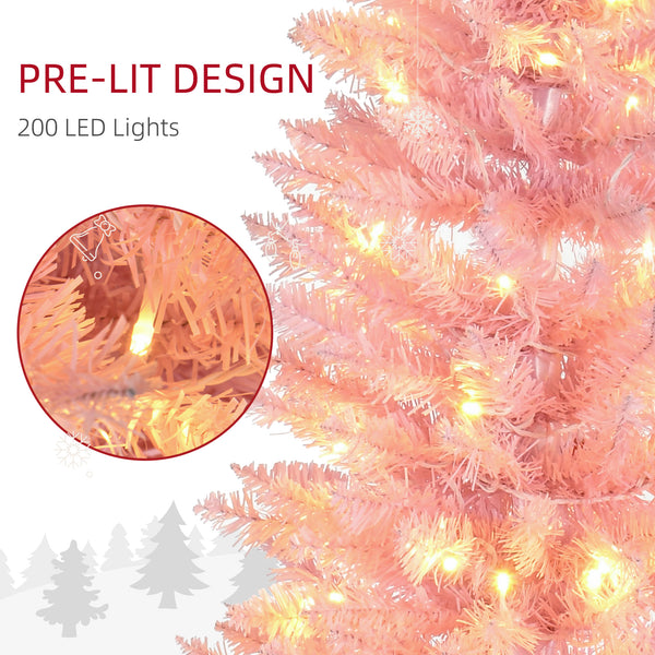 Sapin de Noël artificiel pré-éclairé de 6 pieds rose