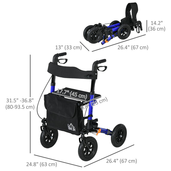 Déambulateur pour personnes âgées avec siège et roues en caoutchouc bleu