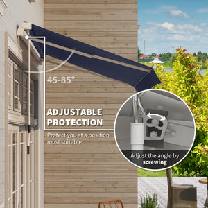 10' x 8' Manual Retractable Awning, Sun Shade Shelter Canopy, with Aluminum Frame and UV Protection for Patio Deck Yard Window Door, Blue