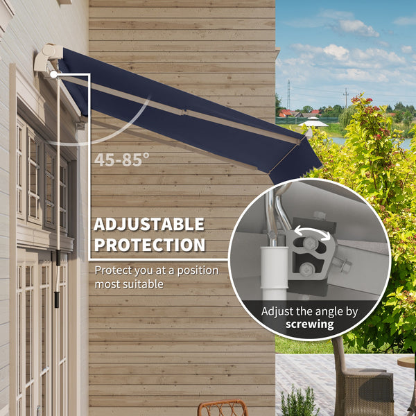 10' x 8' Manual Retractable Awning, Sun Shade Shelter Canopy, with Aluminum Frame and UV Protection for Patio Deck Yard Window Door, Blue