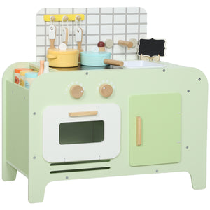 Kids Kitchen with 15 Accessories, Microwave and Cabinets, Green