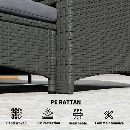 Outsunny 5 Piece Rattan Balcony Furniture Set, Wicker Outdoor Furniture with Two-Tier Coffee Table and Ottomans, Grey