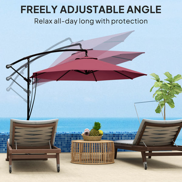 Parasol déporté de 9,5 pieds avec sangle de protection contre le vent et housse, rouge