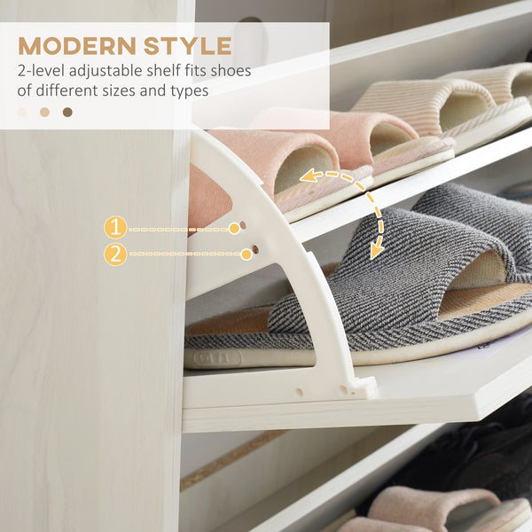 Meuble à chaussures moderne avec 3 tiroirs rabattables et étagère réglable, blanc