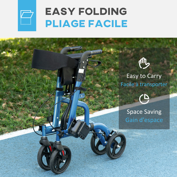 Rollator Walker for Seniors and Adults with 8'' Wheels, Padded Seat and Backrest,  Storage Bag Blue