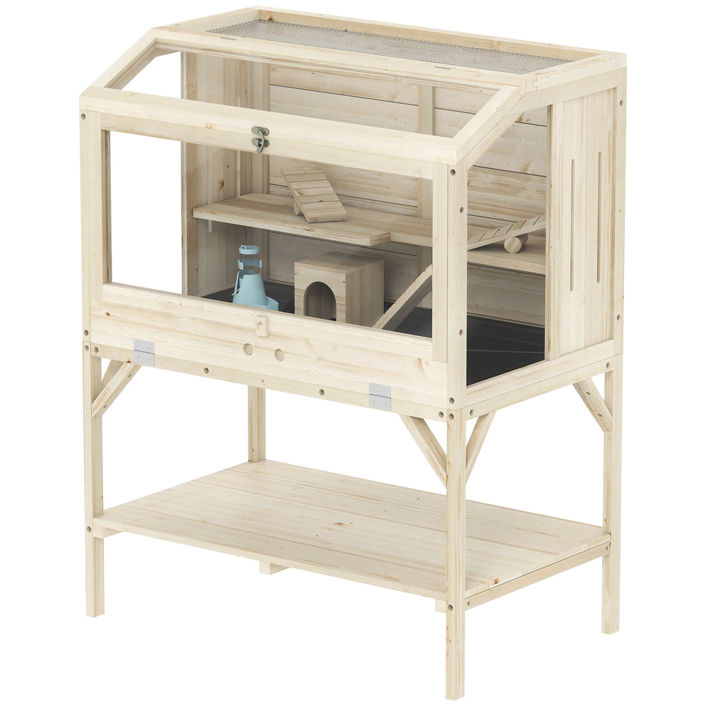 2-tier wooden hamster cage with storage and accessories