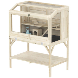 Cage pour hamster en bois à 2 niveaux avec rangement et accessoires