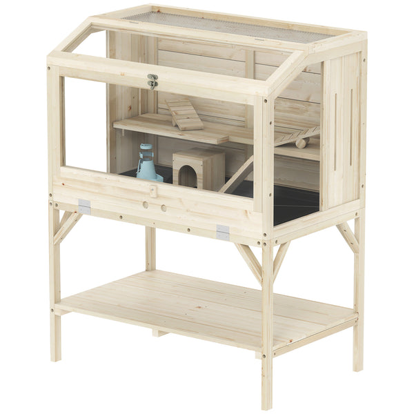 Cage pour hamster en bois à 2 niveaux avec rangement et accessoires