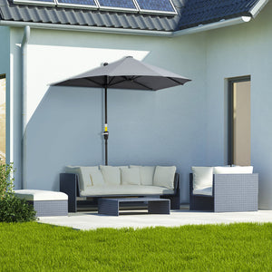 Parasol de 6 pieds avec toile double face, manivelle et base, gris