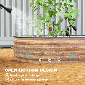 Jardinière d'extérieur surélevée en acier galvanisé avec tuteur en métal, aspect bois brun