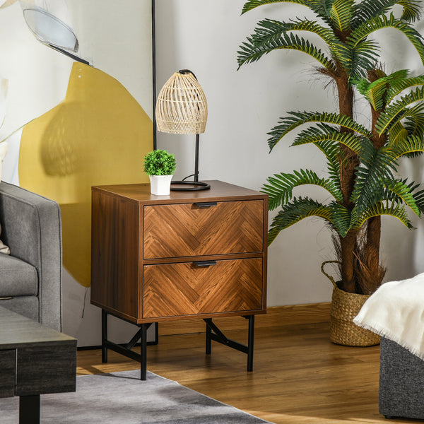 Table de chevet avec 2 tiroirs, couleur noyer