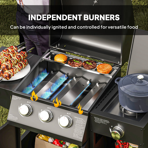 3-burner gas barbecue with side burner