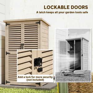 Wooden garden shed with waterproof asphalt roof, shelves, natural color
