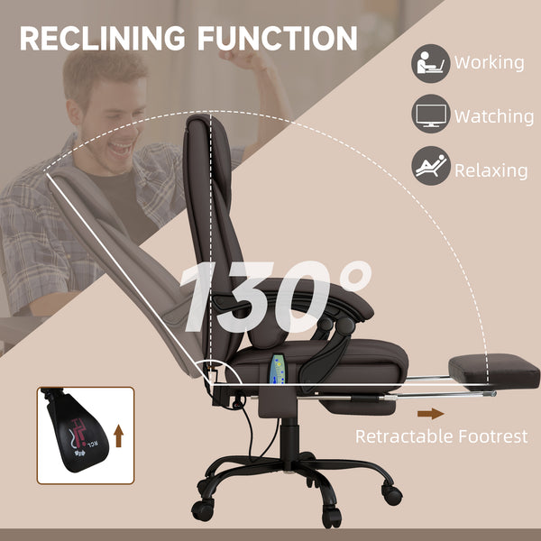 6-point reclining vibrating massage chair with retractable footrest, brown